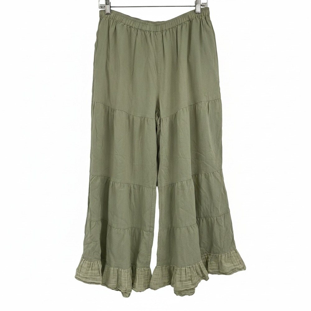 April Cornell Green Tiered Wide Leg Pants | Rayon Cotton, Size M